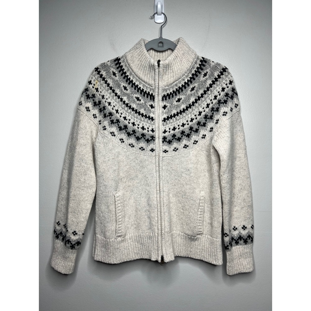 L.L.Bean 100% Lambswool Fair Isle Nordic Full Zip Cardigan Sweater Women's M